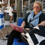 Working with Emme outdoors at the lounge Working with Emme outdoors at the lounge